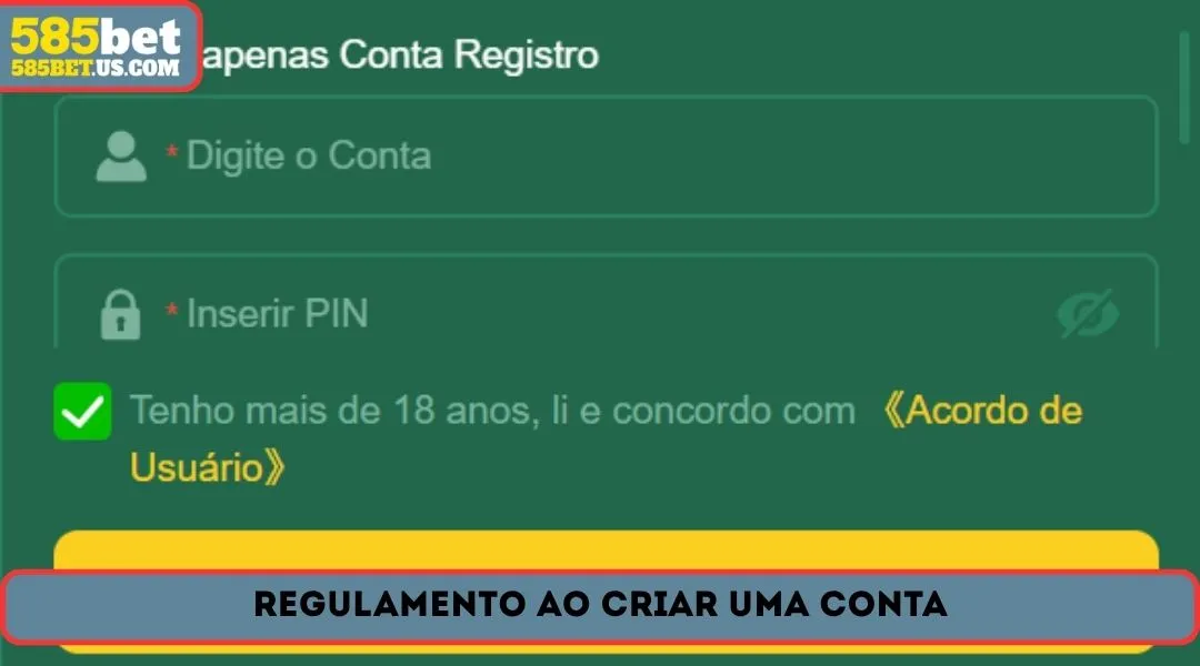 Regulamento ao criar uma conta